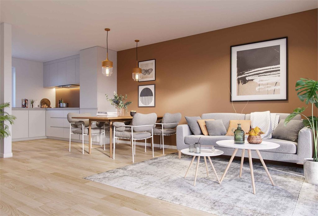 Stue og kjøkken (3D illustrasjonsbilde)