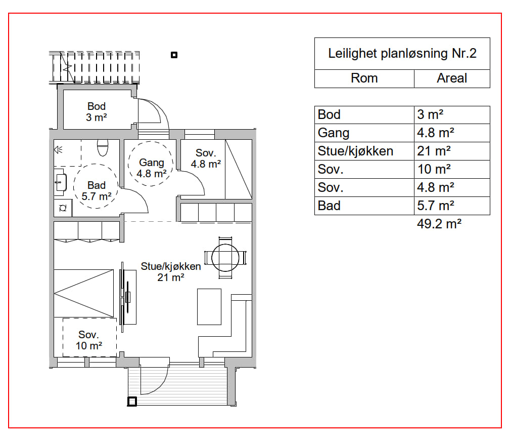 Alternativ planløsning 2 soverom kan velges om ønskelig for en pris kr 32.000,- 