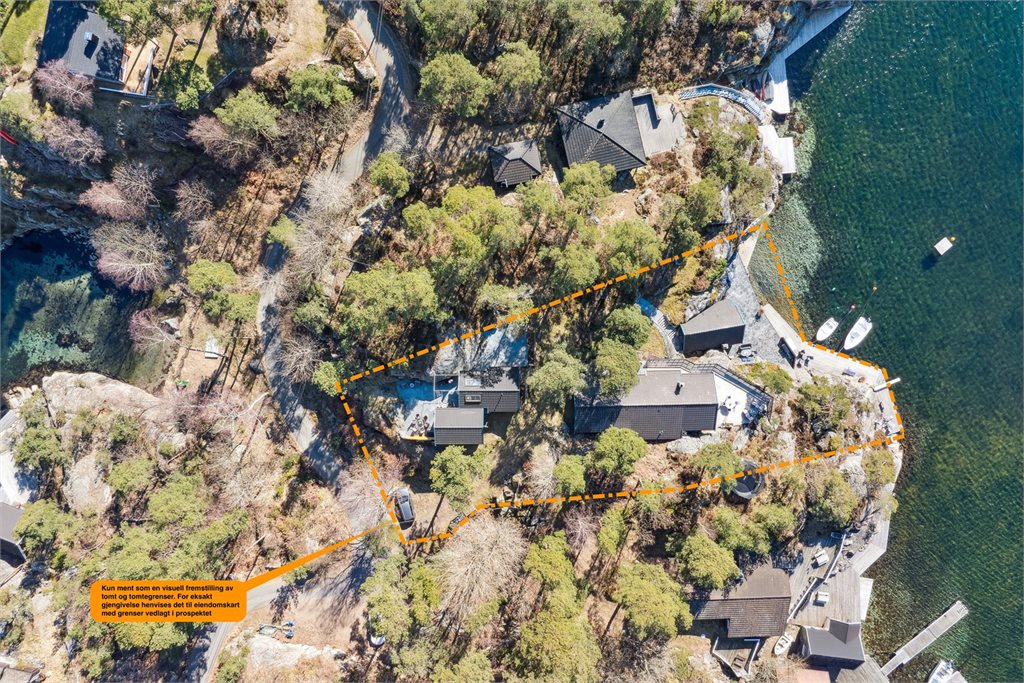 Illustrasjon av eiendommens arrondering/grenser- unøyaktig se vedlagte matrikkel/målebrev 