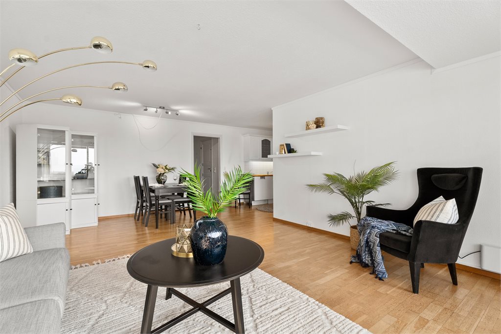 Stue, spisestue og kjøkken