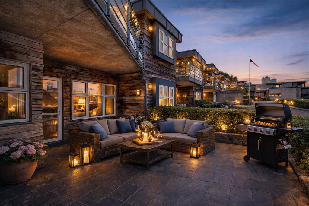 Illustrasjonsbilde - 3D modellering. Bygningsmessig kan det ved en slik illustrasjon være avvik i forhold til virkeligheten. uteområde slik den i dag fremstår er også vist som eget bilde 