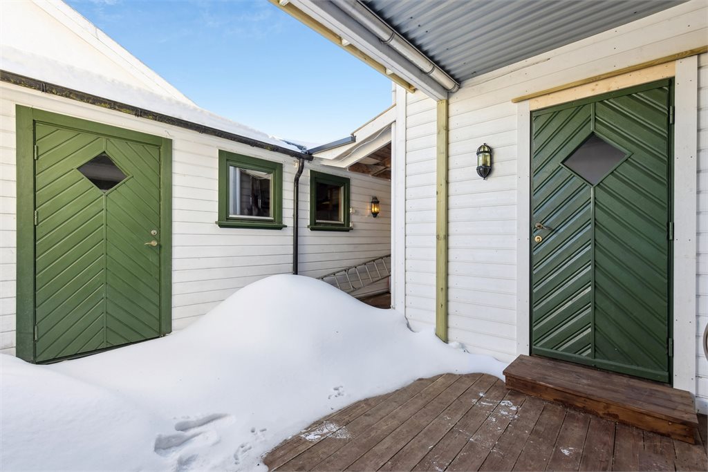 Terrasse/bakgården og ut til romslig bod