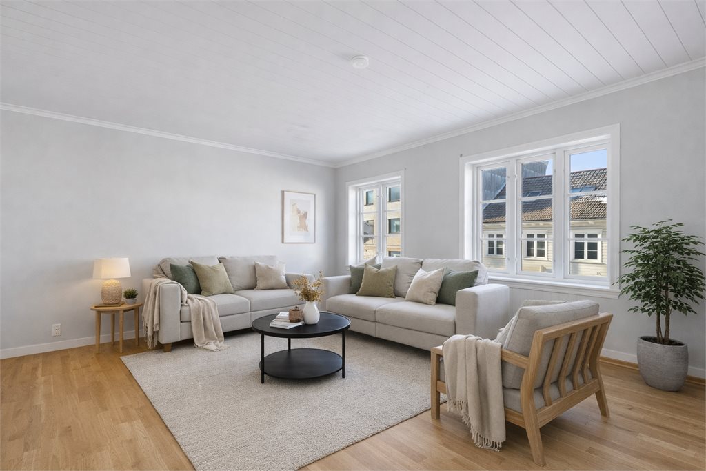 Digitalt inspirasjonsbilde stue i 2. etg.
 Ikke nøyaktig målsatt og avvik i rommets utforming kan forekomme.