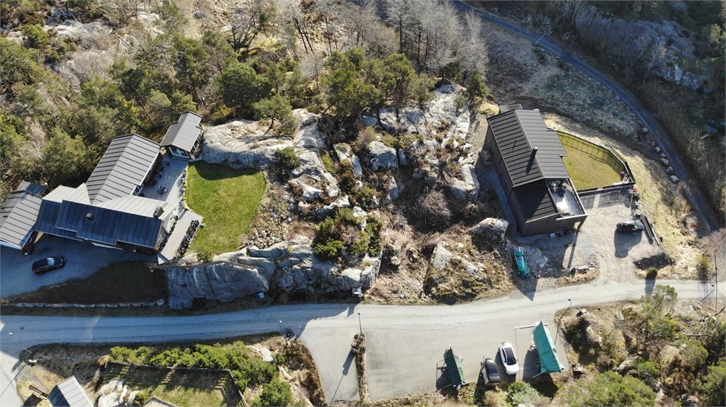 Fugleperspektiv over de to tomtene 