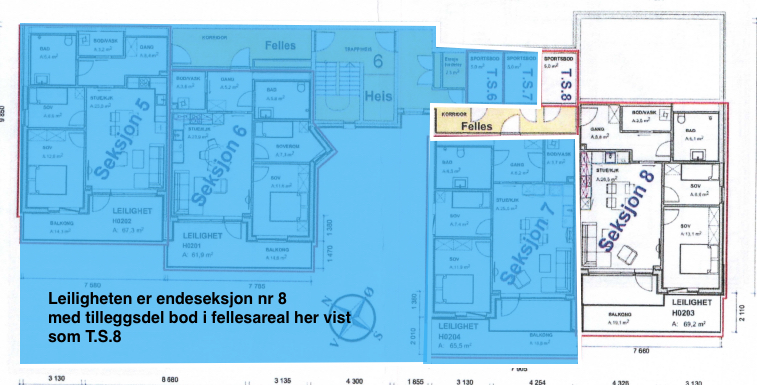 leiligheten med tillegg av sportsbod i gangen 
