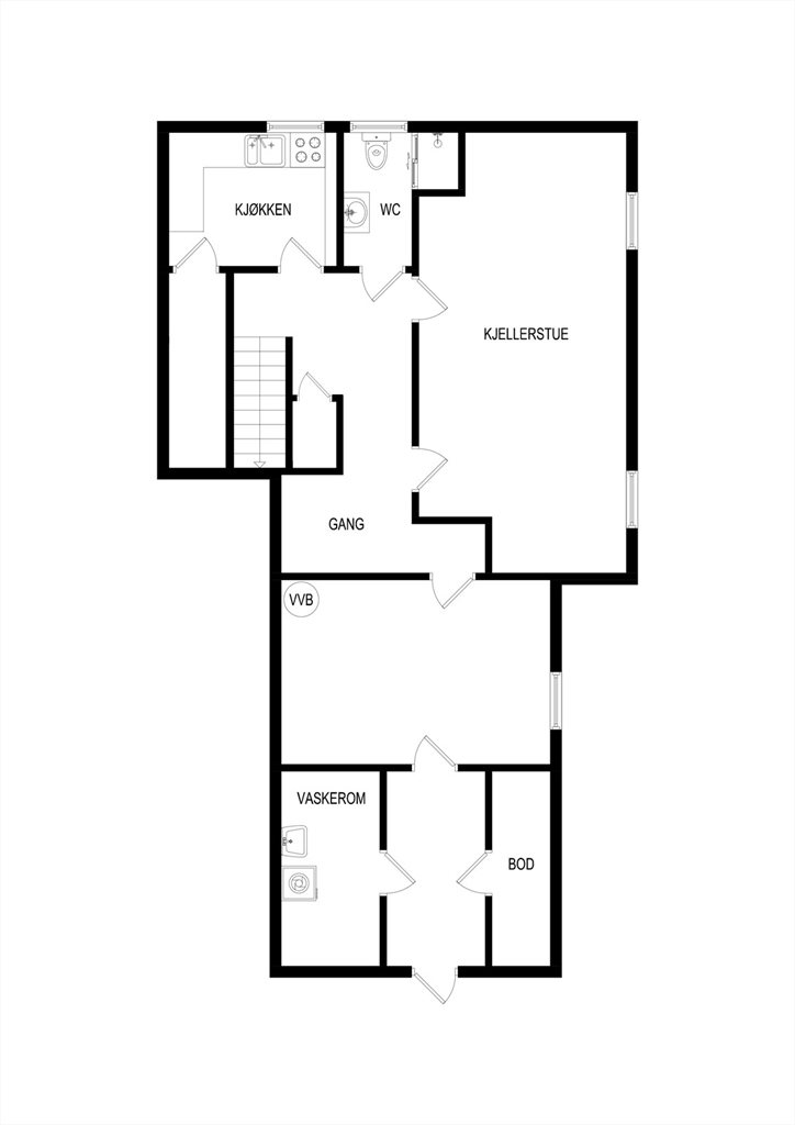 Plantegning U.etg (Plantegning stemmer ikke overens med opprinnelig tegning, kjøkken og gang er ikke søkt bruksendret og er således godkjent til varig opphold)