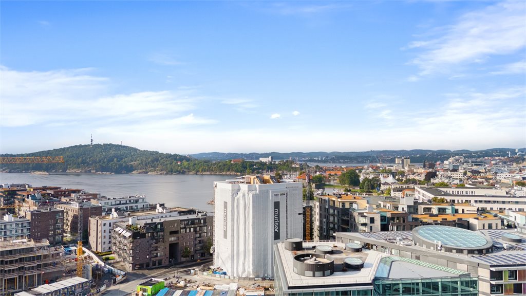 Dronefoto fra området. Tangen FYR er her dekket til 