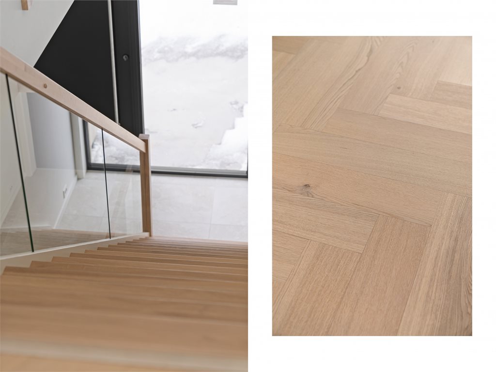 Boligen bærer preg av eksklusive materialvalg.